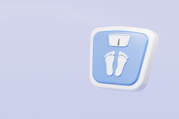 3d Weight scale tool icon isolated on purple background. Workout gym tools, Sport equipment, fitness equipment, weight training workout, Gym time concept. 3d Minimal floor scales design. 3d render.