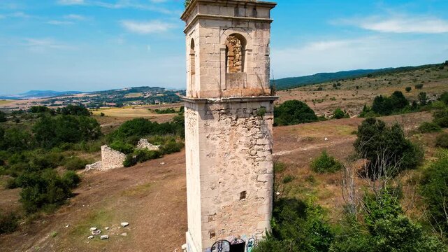 Aerial view of the famous cursed town of Ochate in Condado de Trevino, Burgos, Spain. High quality 4k footage