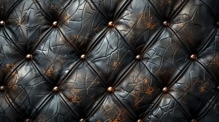 Naklejka premium Textured black leather with distressed accents and decorative buttons