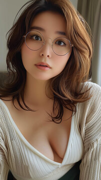 ぽっちゃりな眼鏡をかけた女性 個性的