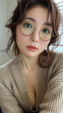 ぽっちゃりな眼鏡をかけた女性