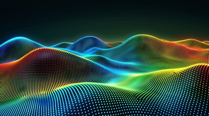 Vibrant geometric abstract art on dark blue and orange gradient with shiny light dots trendy pattern