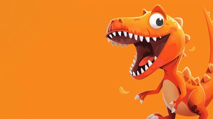 Fototapeta premium A cheerful cartoon dinosaur with a toothy grin and vibrant orange scales.