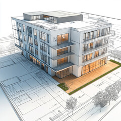 Architectural drawing: plan modern residential building / technology, industry, business
