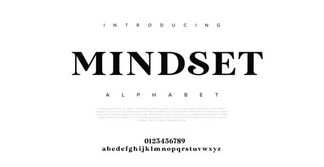 Mindset modern futuristic sans serif alphabet display font vector illustration