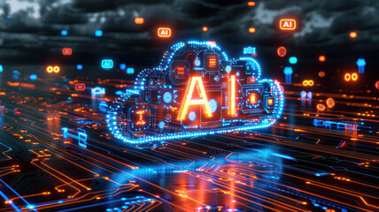 Obraz premium AI Letters Surrounded by Technology Icons