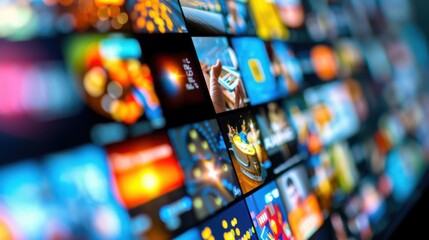 A row of televisions with a variety of images on them