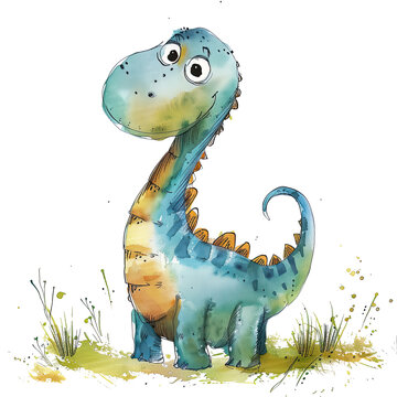 recommend clip art: Cute baby blue dinosaur watercolor illustration for kids clipart isolated on transparent background
