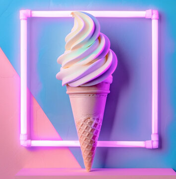 Soft serve ice cream on a neon background