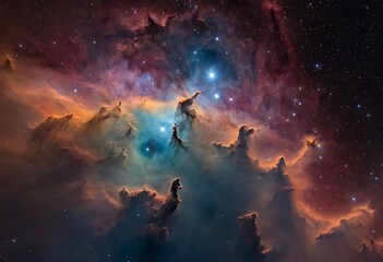 A region of space dense with star-forming activity, where new stars are being born within thick, colorful nebulae.