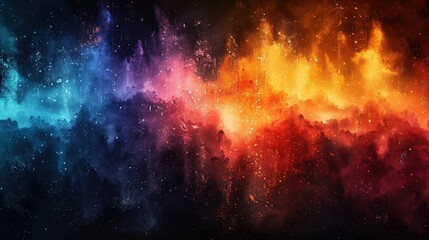 Naklejka premium A colorful abstract design with a rainbow powder splash, highlighting paint explosions, ink splatter, and dust effects on a textured white and black backdrop