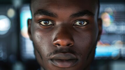 Fototapeta premium A close-up portrait of a young African male software developer