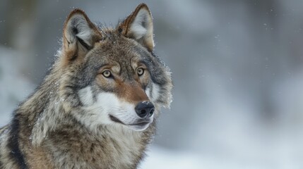 Obraz premium Snow Animal. Grey Wolf (Canis lupus) Portrait. Canine Predator Mammal in Wildlife