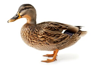 Duck Quacking. Female Duck in Studio on White Background