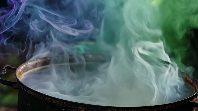 Colorful Smoke in a Cauldron - Abstract Artistic Photography with Green and Purple Gas