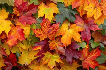 Fototapeta premium October Leaves. Colorful Fall Leaves Background with Yellow, Orange, and Red Maple Trees