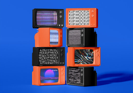 Stacked Row of Retro TVs Mockup