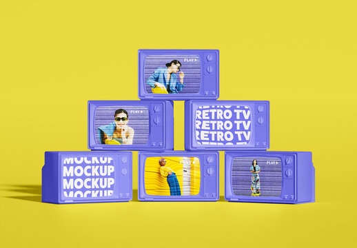 Stacked Retro TV Set Mockup