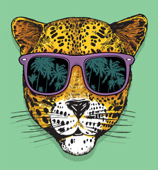 Stripped-down style illustration of a jaguar's face wearing sunglasses. © Rob