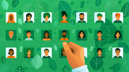 Manager hand, choosing an people icons. recruitment concept. Illustrative material. digital employee recruitment concept