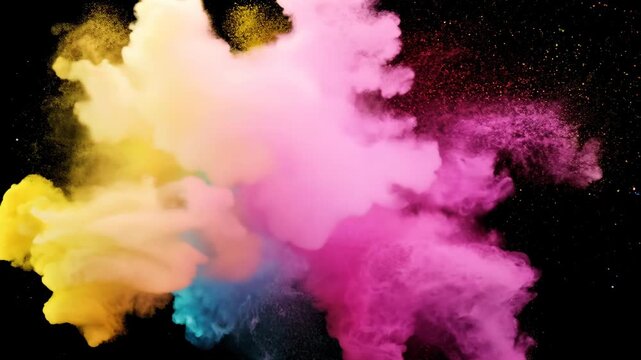 Colorful powder explosion on black background