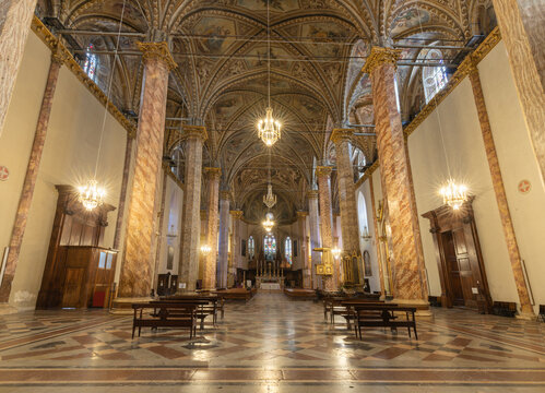 PERUGIA, ITALY - MAY 16, 2024: The nave of church Cattedrale di San Lorenzo (St. Lawrece cathedral).
