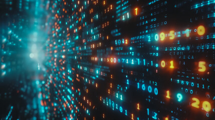 Fototapeta premium abstract Binary Data Software Programming Code Background , abstract communication, innovation future tech data, internet netwok. 3d rendering