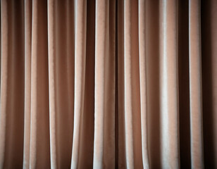 Obraz premium Curtain with soft smooth flowing folds. Deep beige color and luxurious texture create a dramatic and elegant atmosphere. Decoration and interior design. Expensive curtain made of rich fabric. AI