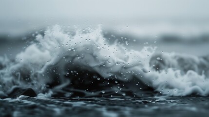 Obraz premium A dynamic ocean wave crashes onto the rocky shore, capturing the raw power and energy of the sea in a stunning display of nature's force and beauty at the coast.