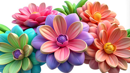 Obraz premium Floral background, close-up of colorful flowers in full bloom, vibrant and cheerful illustration with realistic and artistic style