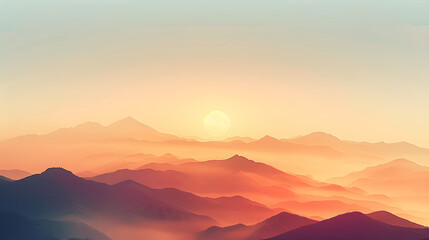 Obraz premium serene mountainous landscape during dawn, warm tones of orange and pink, ideal for travel and nature enthusiasts, versatile for wall art, copy space for inspirational quotes, evokes tranquility