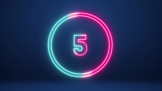 10 seconds countdown timer animation - Neon glowing countdown number. Blue pink neon numbers countdown from ten to zero