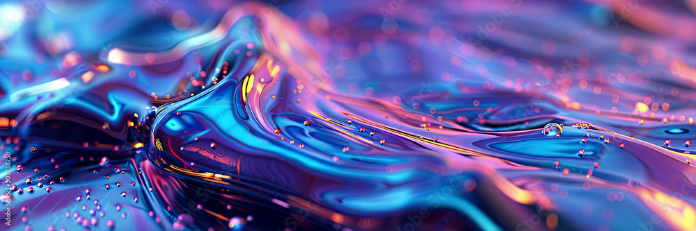 Poster surreal iridescent fluid liquid metal flowing in a abstract environment