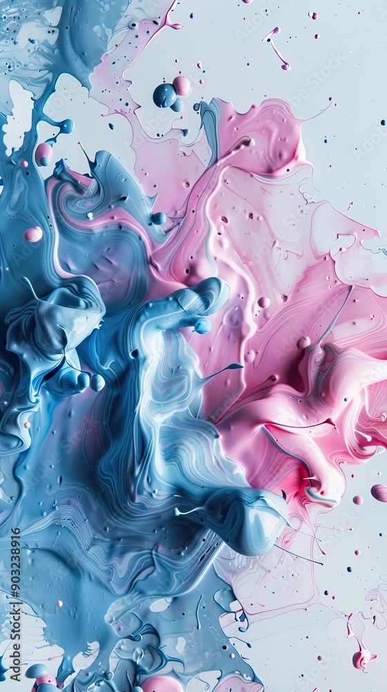 Aufkleber pastel pink and blue abstract paint swirls on a soft gray background in a minimalist luxurious setti