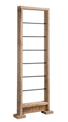 Raw wood display stand with metal pegs. Isolated, white background