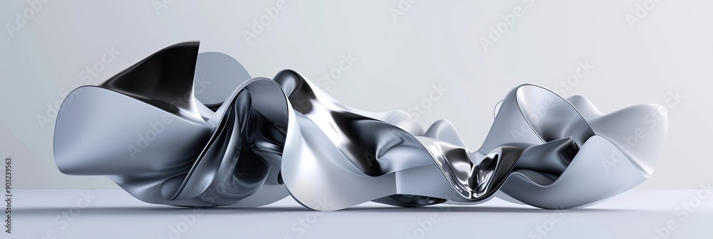 Aufkleber futuristic gray sculpture forming abstract design on light background in modern art gallery