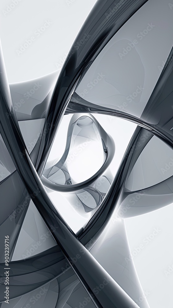 Poster futuristic interwoven gray structures against a bright background capturing modern artistic expressi