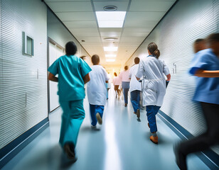 doctor in hospital corridor, modern healthcare, busy hospital