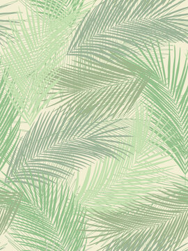  Abstract foliage and botanical background. Green tropical forest wallpaper of palm leaf, branches in hand drawn pattern. Exotic plants background for banner, prints, decor, wall art.