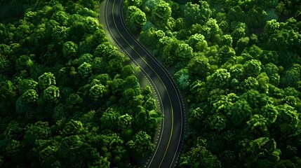 Aerial view of a road in the middle of the forest
