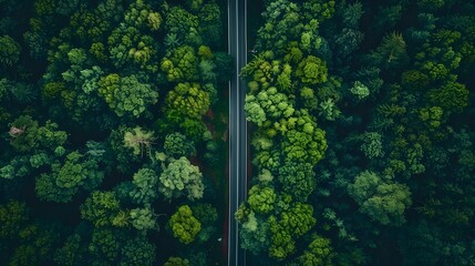 Aerial view of a road in the forest