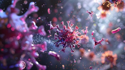 Antibodies binding to virus particles in a microscope view