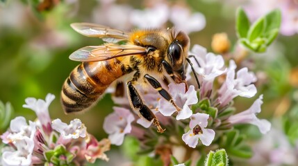 Close-up of a honey bee collecting pollen
