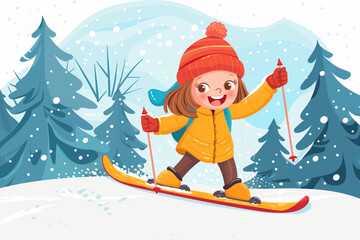 A Joyful Ski Trip For A Tiny Tot On A Snowy Winter Day