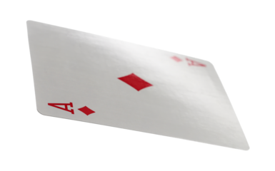 Flying playing card for poker and gambling, ace  diamond isolated on white, clipping path	
