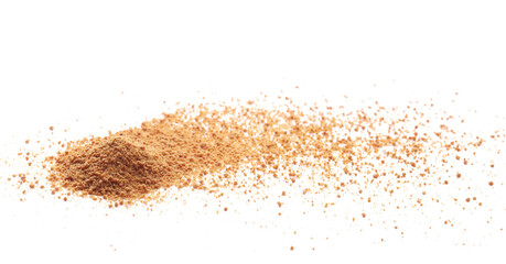 Pile of coconut palm sugar isolated on white, side view
