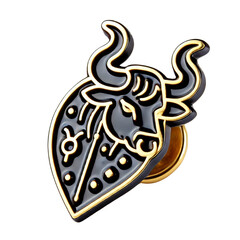 Enamel pin featuring an intricate ram skull design with curved horns, perfect for adding a touch of boldness to your accessories, isolated on white background, PNG