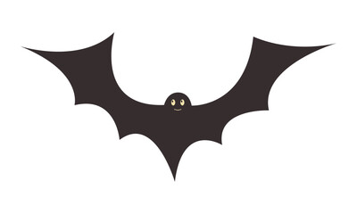 Black silhouette of bat. Halloween cute character isolated on transparent background for design or sticker pack