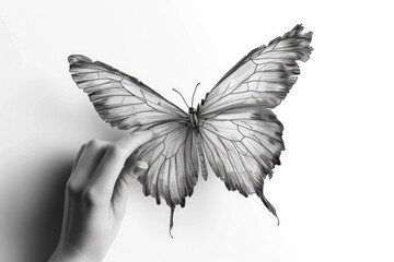 Butterfly flies by hand one line drawing on white isolated background. Vector illustration