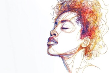 Young African American person with closed eyes  one line drawing.